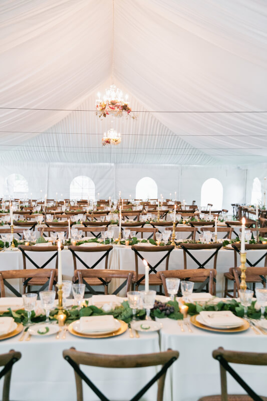 wedding setting in a large tent