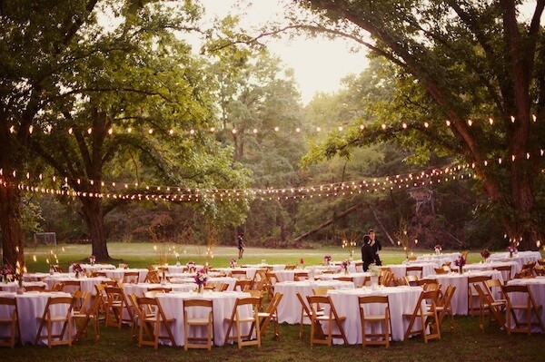 Southern weddings outdoor reception with string lights