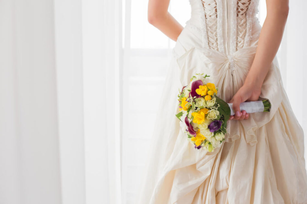 Classic bridal bouquet with splash of color