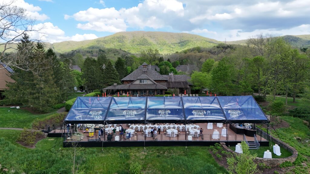 Black frame tent rental for outdoor reception in Utah