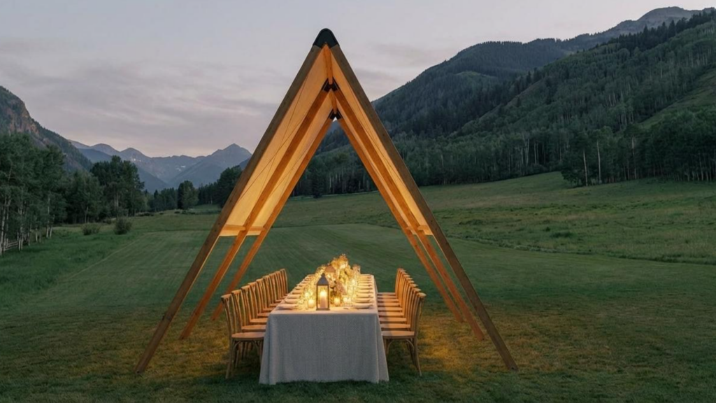 Adena A-frame tent at dusk
