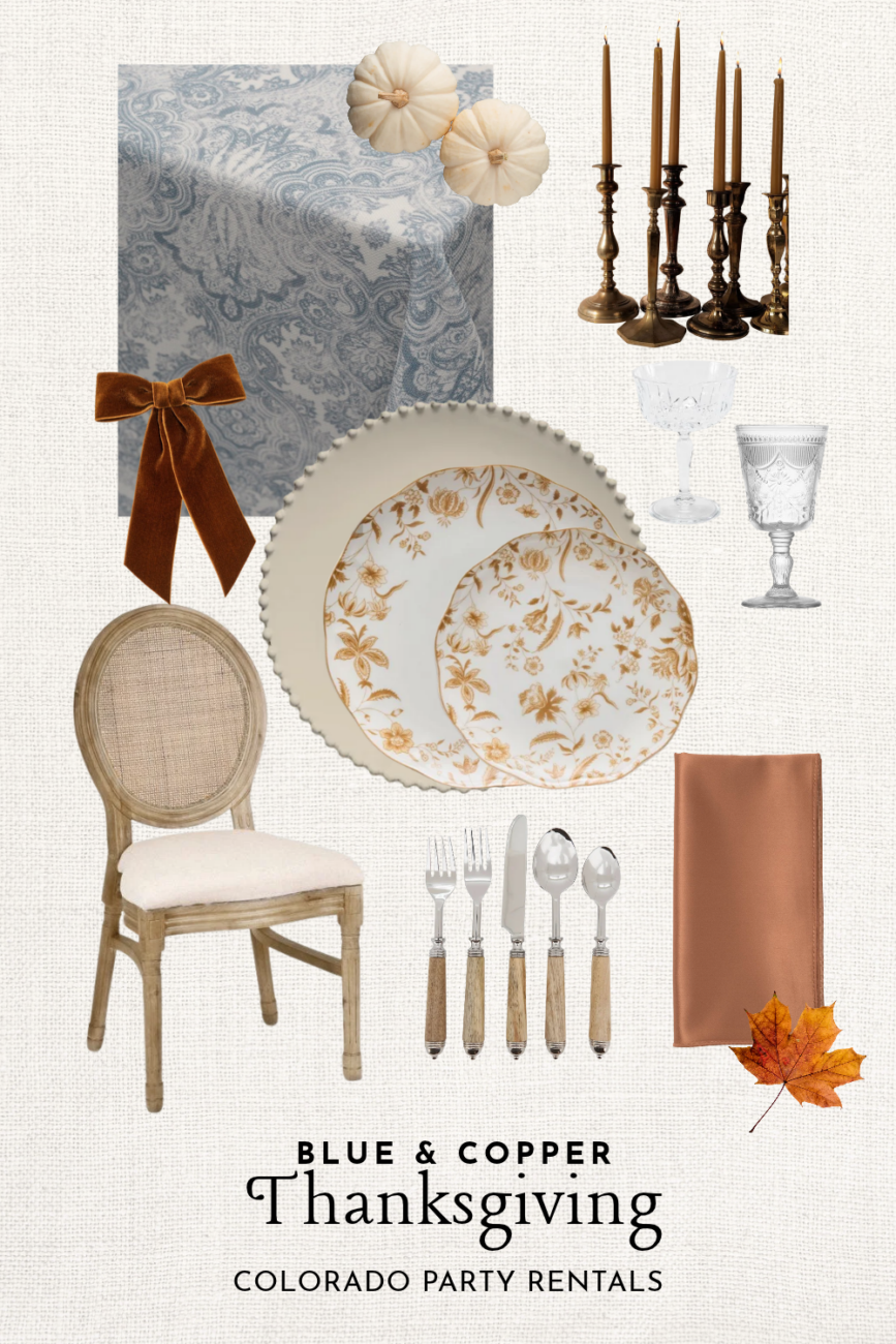Blue & Copper Thanksgiving tablescape