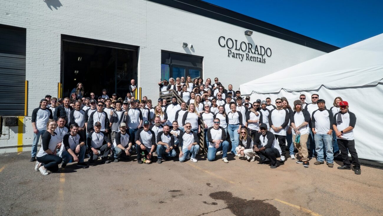 Colorado Party Rentals crew group photo outside the warehouse
